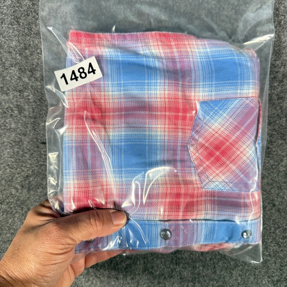 Ariat Youth Medium 10 Blue Pink Plaid Western Long Sleeve Pearl Snap Shirt - Picture 6 of 6